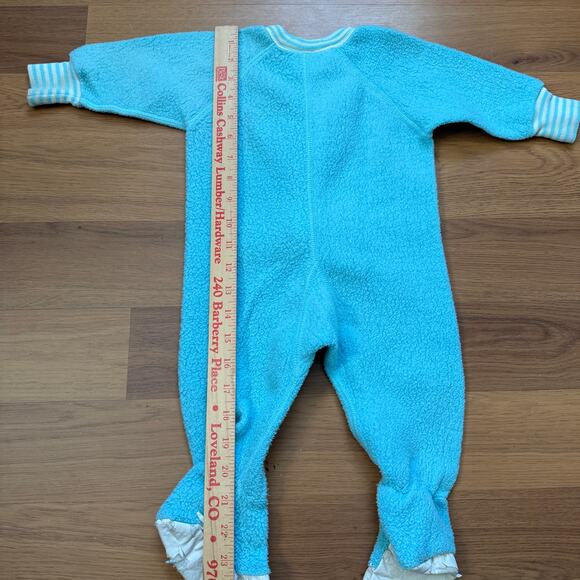 Baby Infant Toddlers Vintage 70's JcPenney Blue Fleece Owl Footed Pajamas Sz 12M - Picture 9 of 9